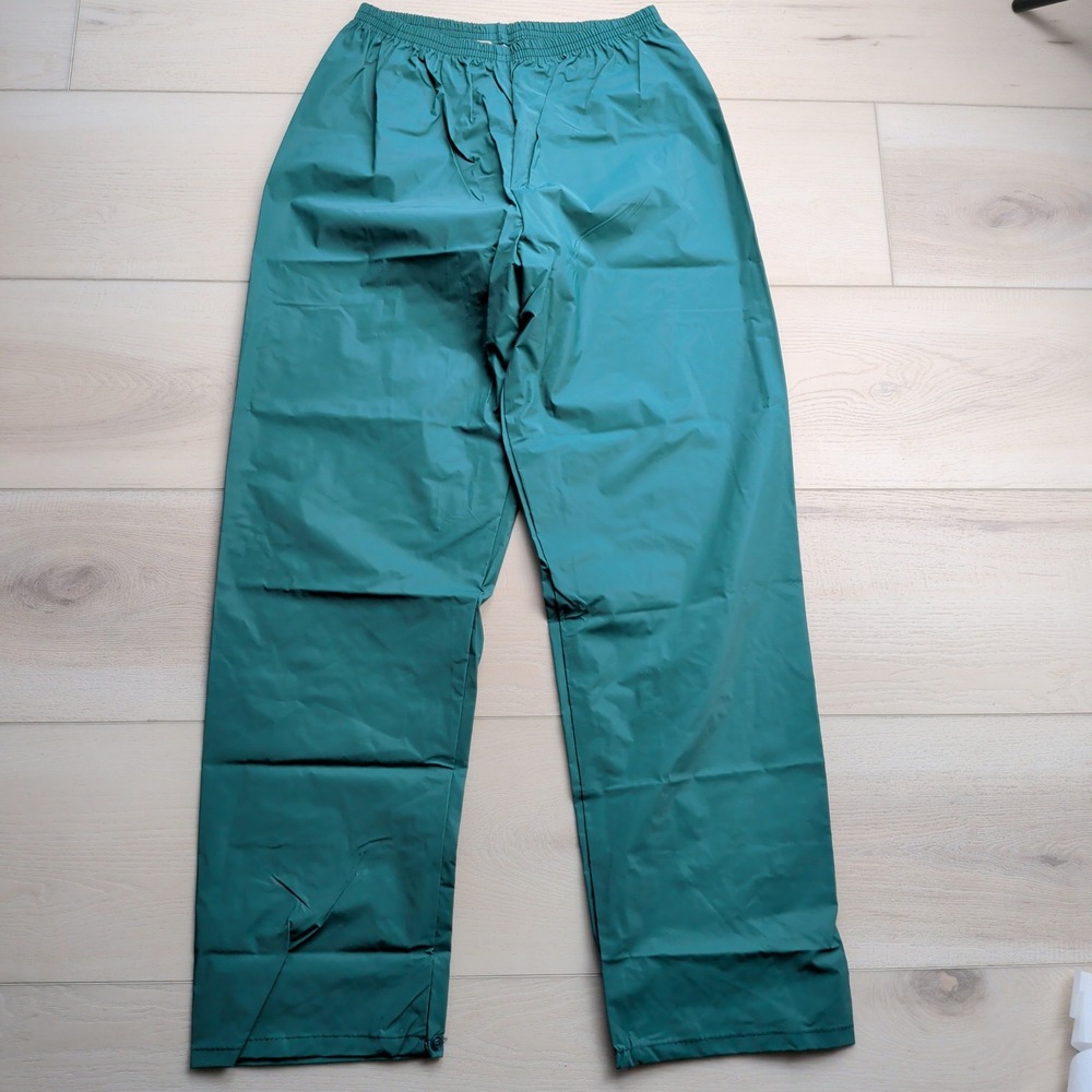 Vintage LL Bean Rain Pants Womens Large Teal Green Waterproof PVC Hiking Outdoor